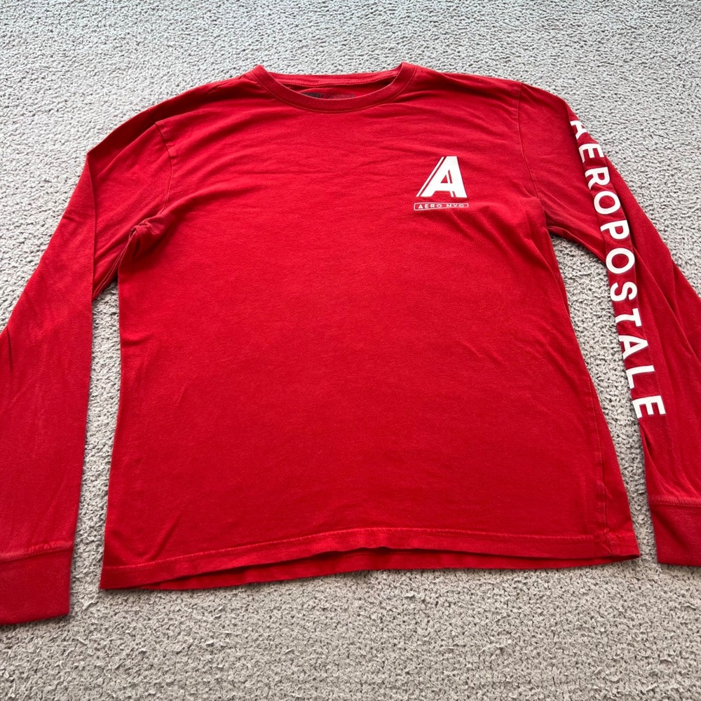 Aeropostale Mens Red Long Sleeve Graphic T-Shirt Logo Spellout Size M 6334